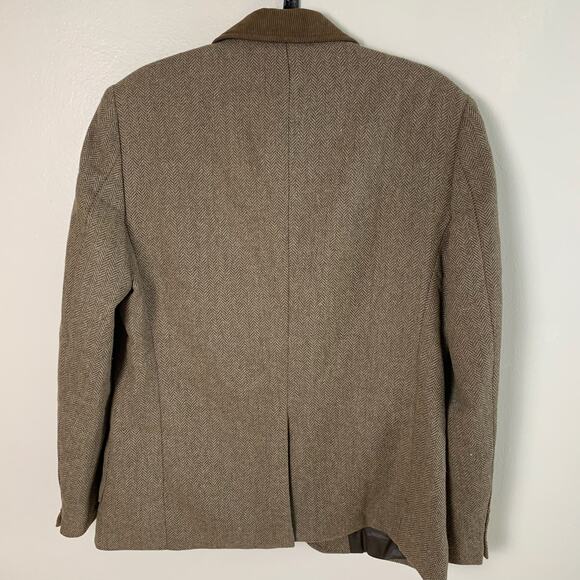 Paul Jones Sz M Wool Herringbone Sport Coat Blazer Jacket Brown Corduroy Collar - Picture 2 of 14